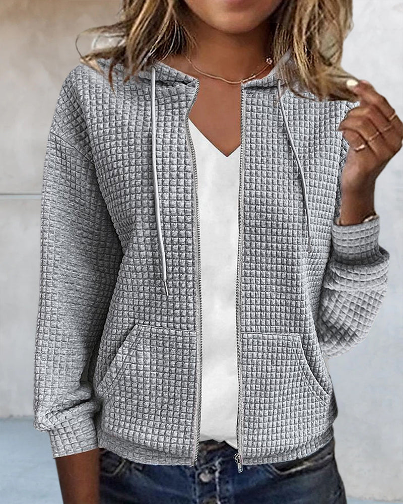 Dames Hoodie Vest Casual Wafelstructuur met Rits en Capuchon 6