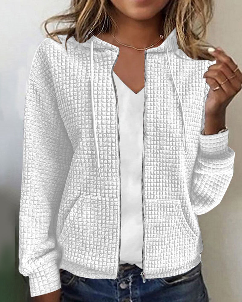Dames Hoodie Vest Casual Wafelstructuur met Rits en Capuchon 7