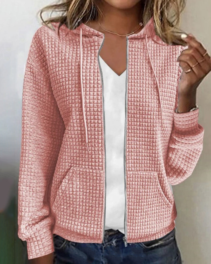 Dames Hoodie Vest Casual Wafelstructuur met Rits en Capuchon 9