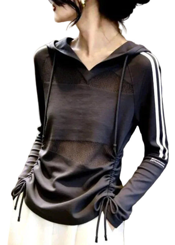 Dames Hoodie met Gestreept Patchwork en Capuchon 0