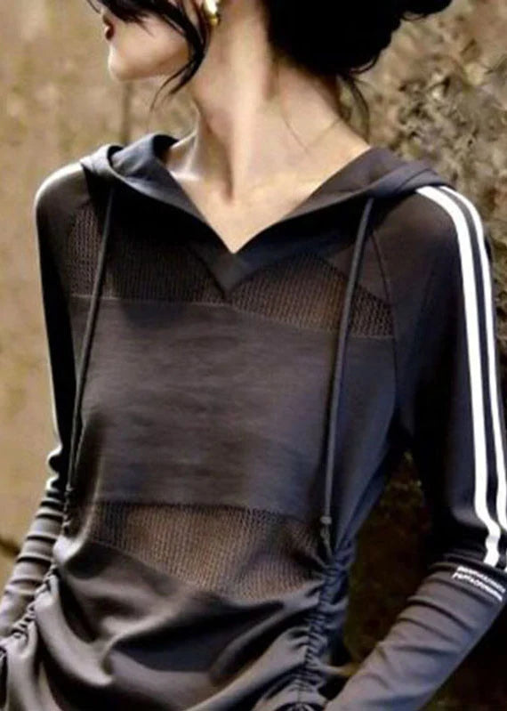 Dames Hoodie met Gestreept Patchwork en Capuchon 1
