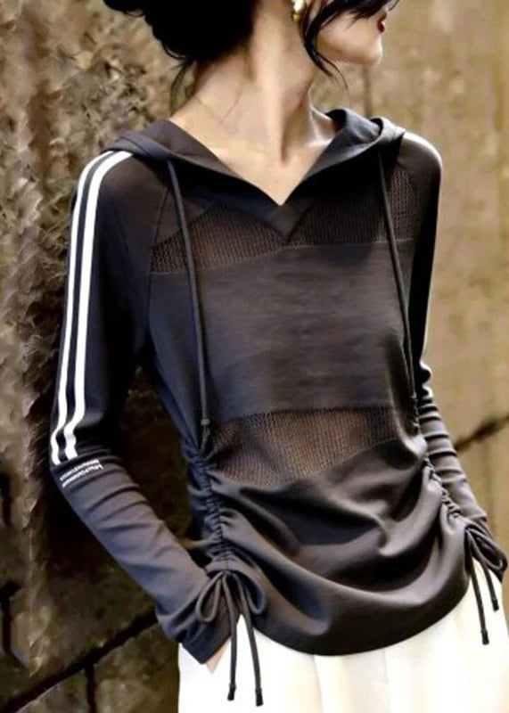 Dames Hoodie met Gestreept Patchwork en Capuchon 2