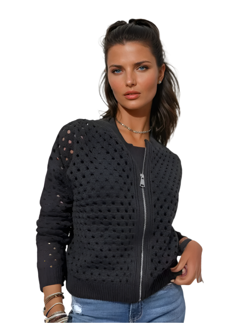 Dames Jacket Met Perforaties en Ritssluiting 0