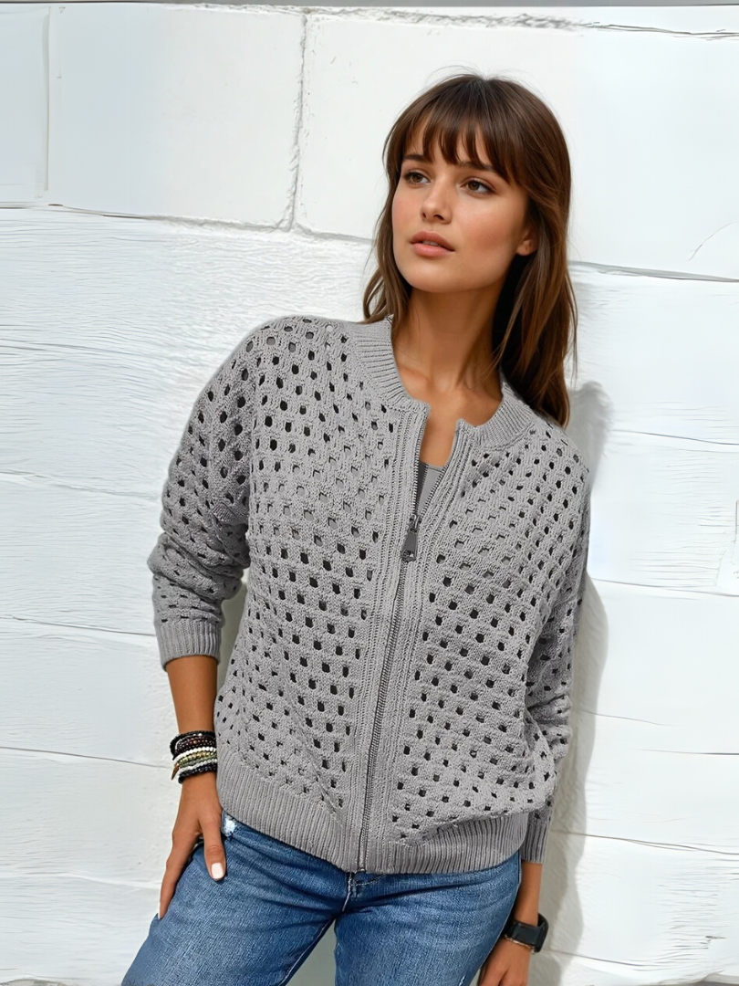 Dames Jacket Met Perforaties en Ritssluiting 1