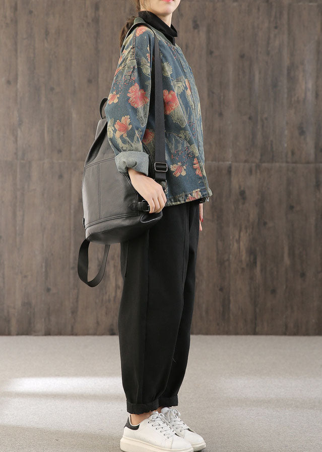 Dames Jas Denim Retro Print Met Knopen 4