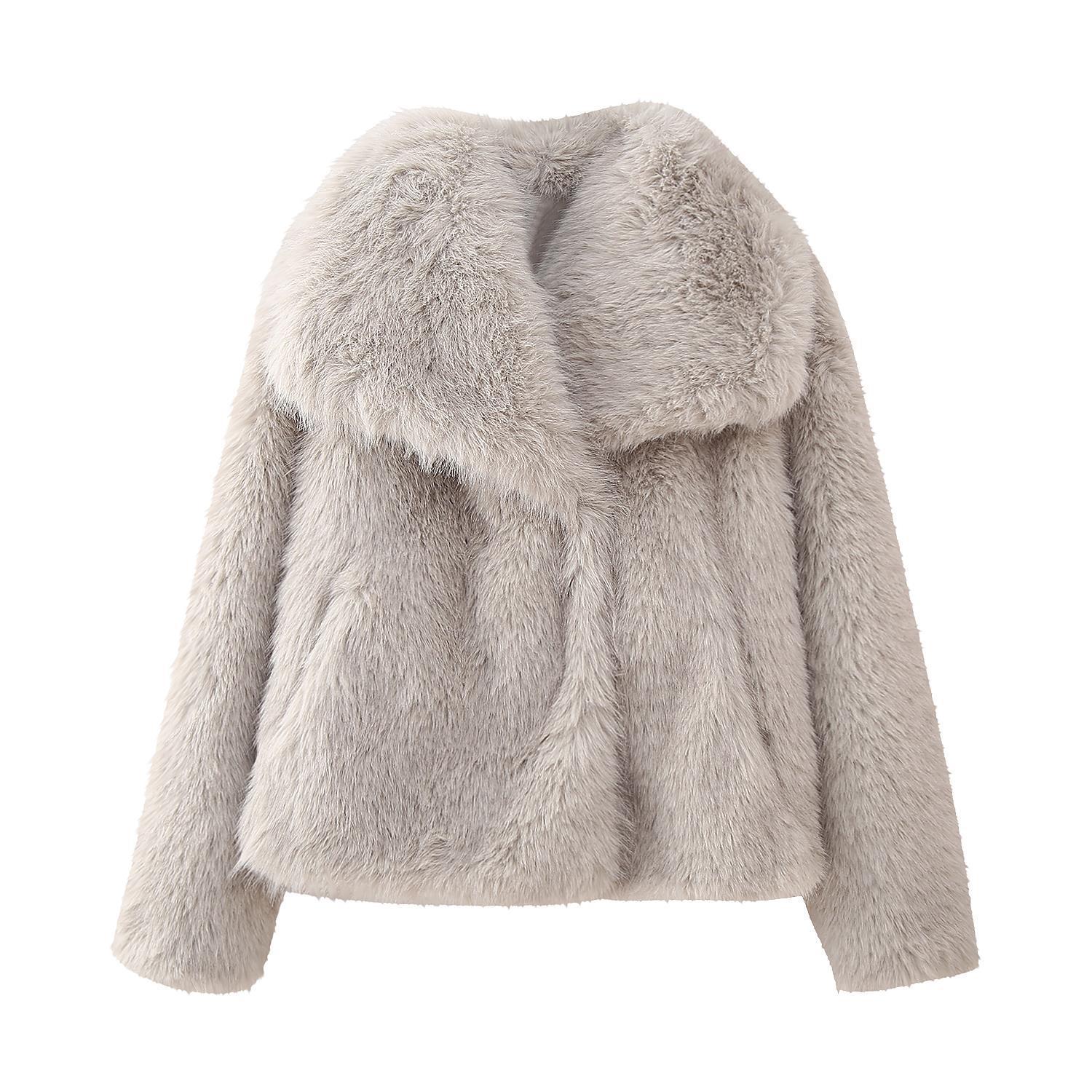 Dames Jas Winter Fuskpälsjacka in Denim met Praktische Details 0