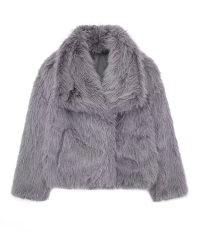 Dames Jas Winter Fuskpälsjacka in Denim met Praktische Details 3