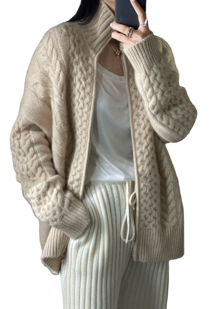Dames Jas Winter Gebreide Wolmix met Rits Casual 0