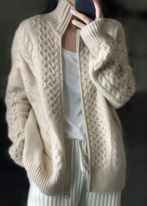 Dames Jas Winter Gebreide Wolmix met Rits Casual 2