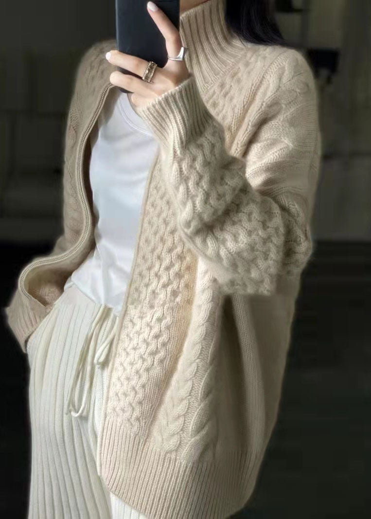 Dames Jas Winter Gebreide Wolmix met Rits Casual 3