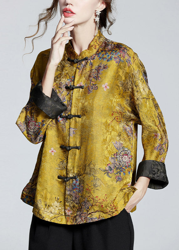 Dames Jas Winter Lange Mouwen Kraagjas met Print in Goudbruin 1