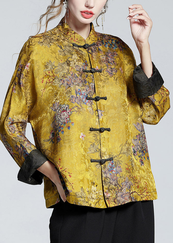 Dames Jas Winter Lange Mouwen Kraagjas met Print in Goudbruin 3
