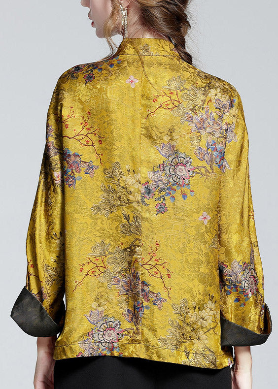 Dames Jas Winter Lange Mouwen Kraagjas met Print in Goudbruin 4
