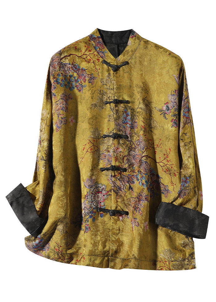 Dames Jas Winter Lange Mouwen Kraagjas met Print in Goudbruin 5
