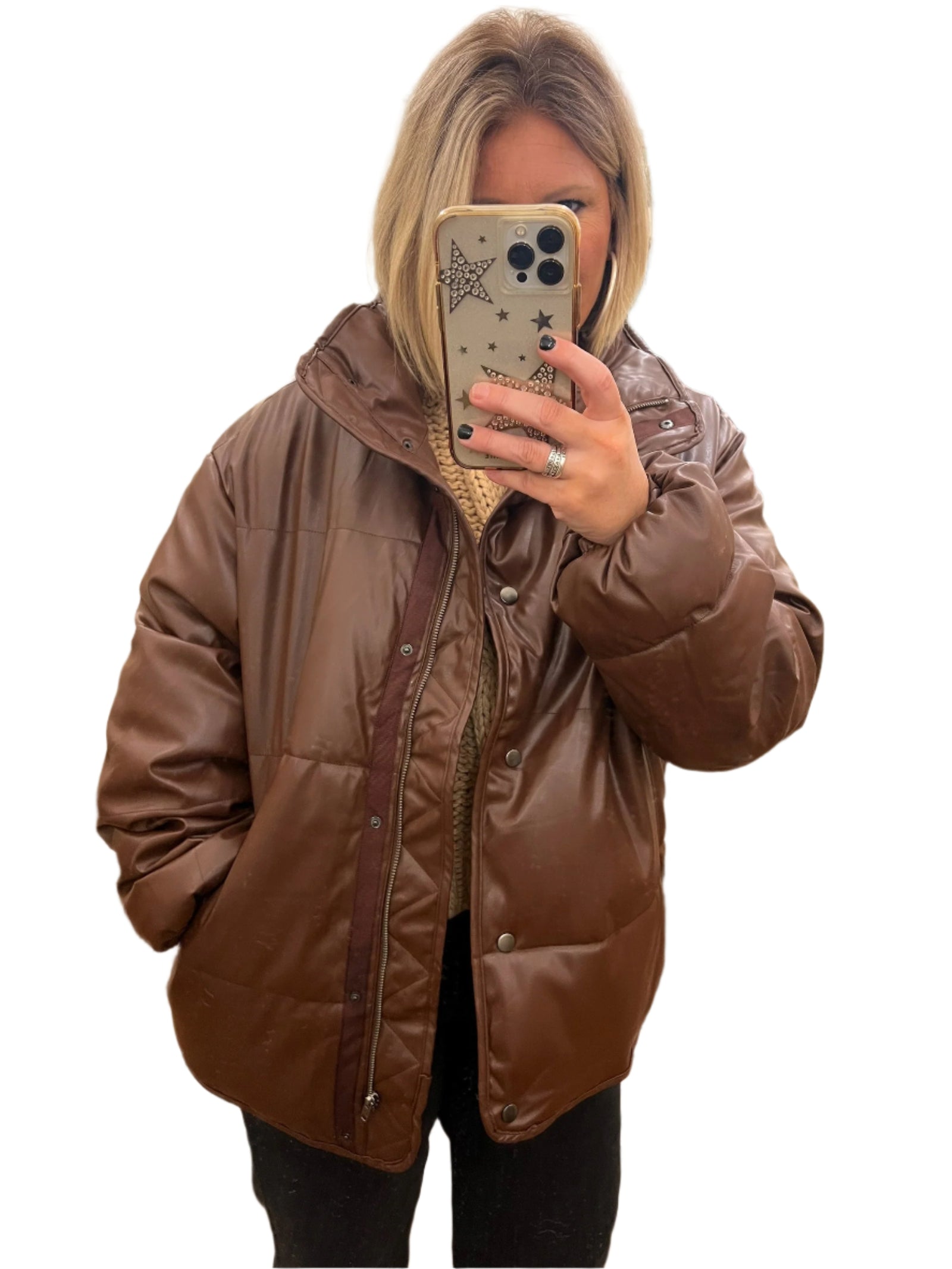 Dames Jas Winter Puffer Gemaakt van Luxe Leer 0