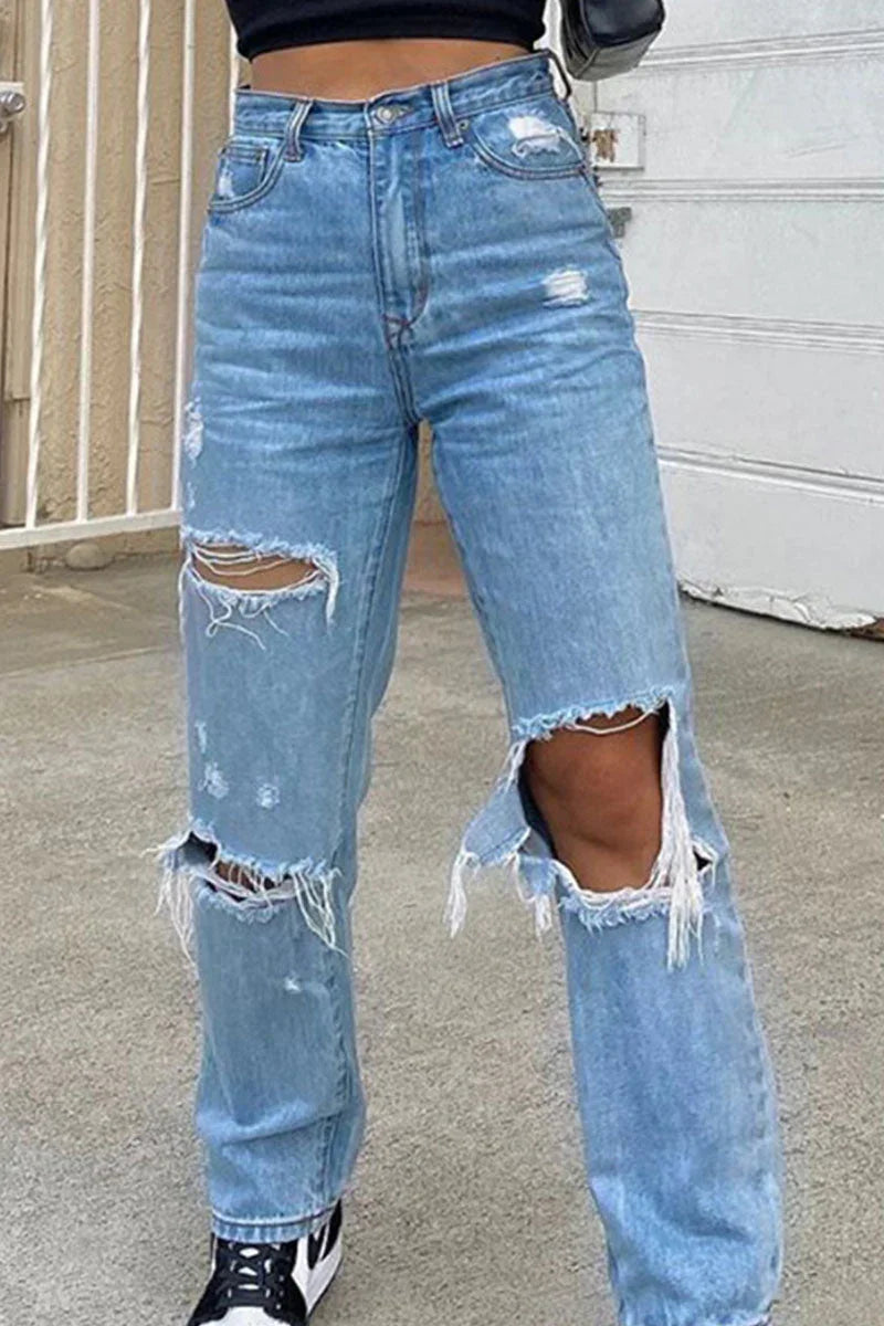 Dames Jeans High Waist Met Gescheurde Details 1