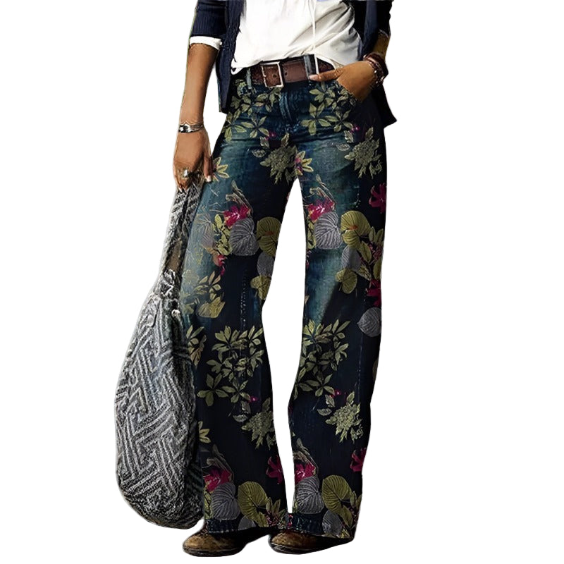 Dames Jeans Met Bloemendruk Casual Comfort 0