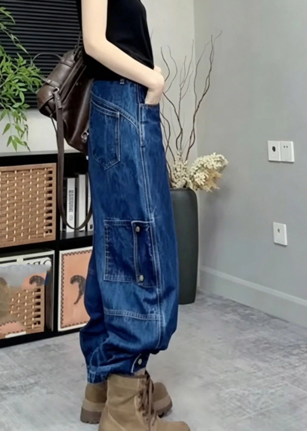 Dames Jeans Patchwork Wijde Pijpen Hoge Taille 3