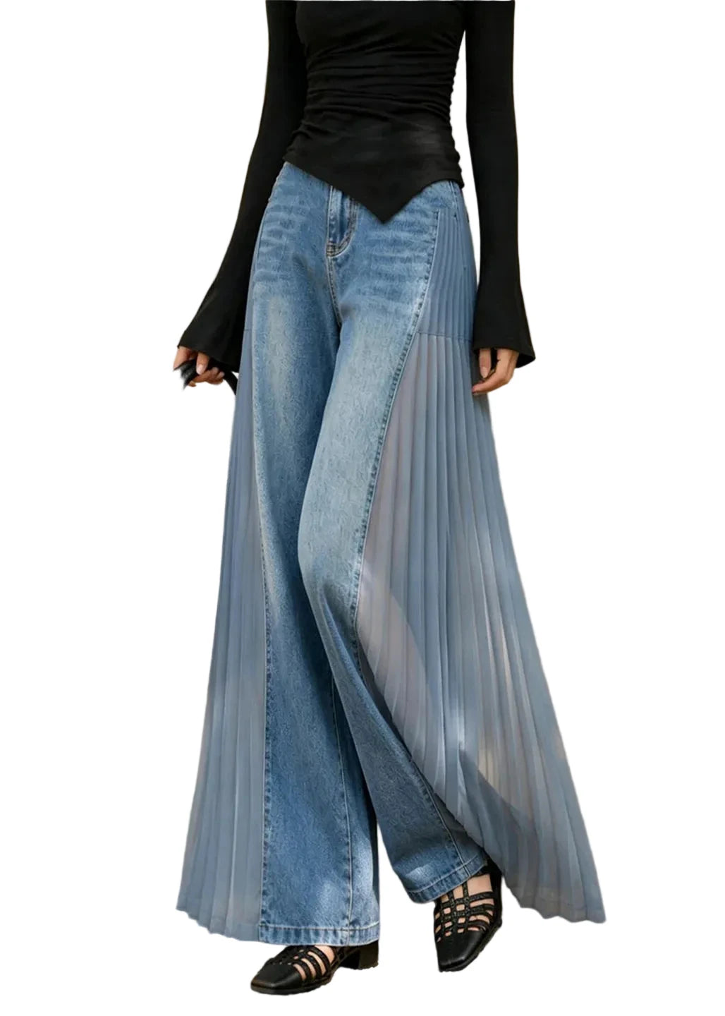 Dames Jeans Wijde Pijpen Hoge Taille Patchwork Stijl 0