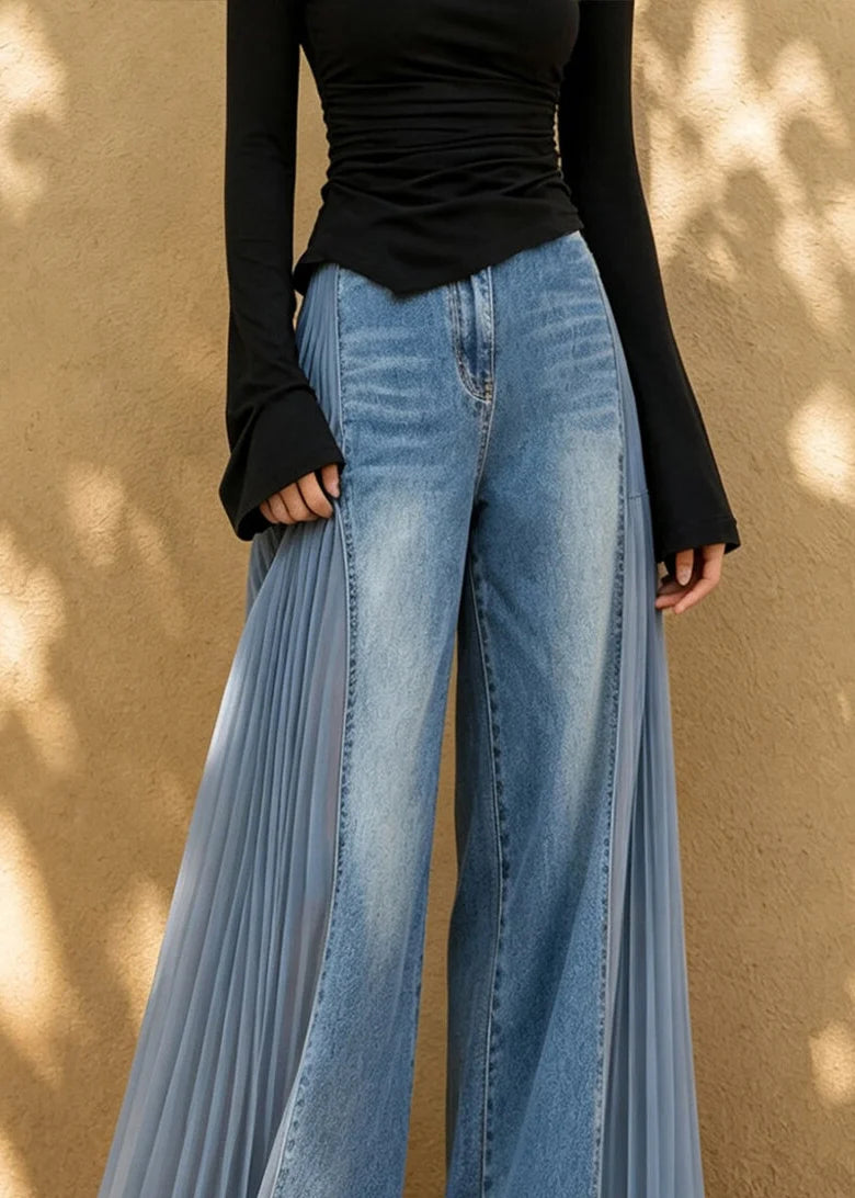 Dames Jeans Wijde Pijpen Hoge Taille Patchwork Stijl 3