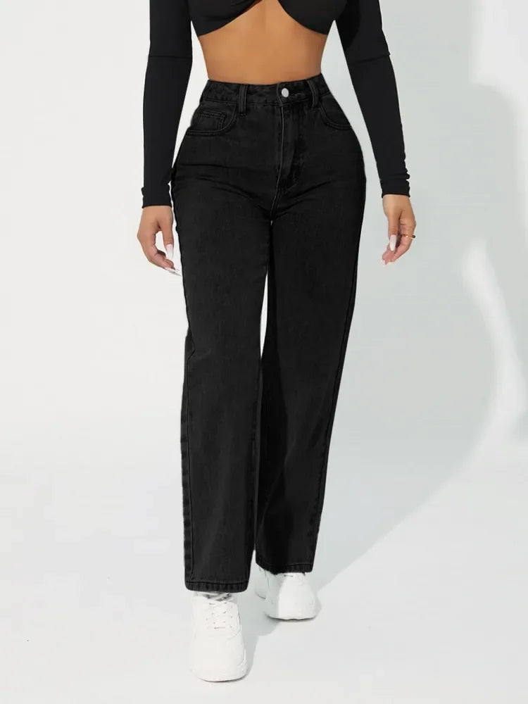 Dames Jeans met Hoge Taille en Rechte Pijpen 2