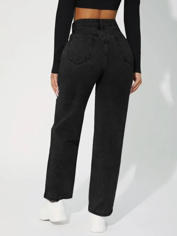 Dames Jeans met Hoge Taille en Rechte Pijpen 4