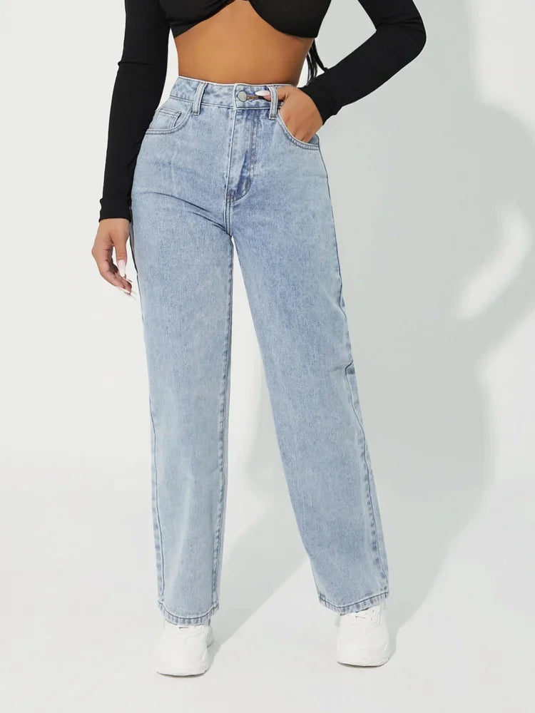 Dames Jeans met Hoge Taille en Rechte Pijpen 5