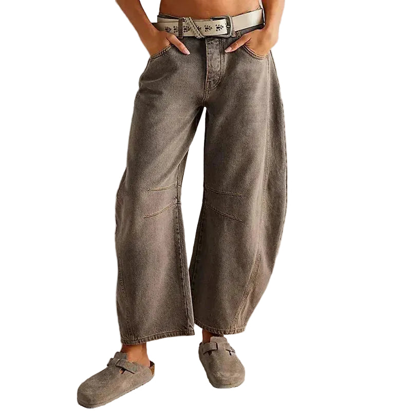 Dames Jeans met Wijde Pijpen en Hoge Taille 0