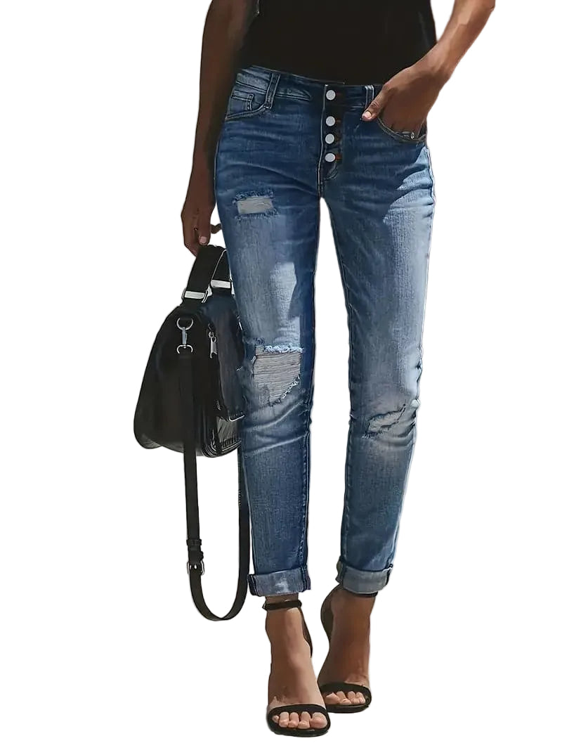 Dames Jeansbroek Met Gescheurde Details Trendy 0