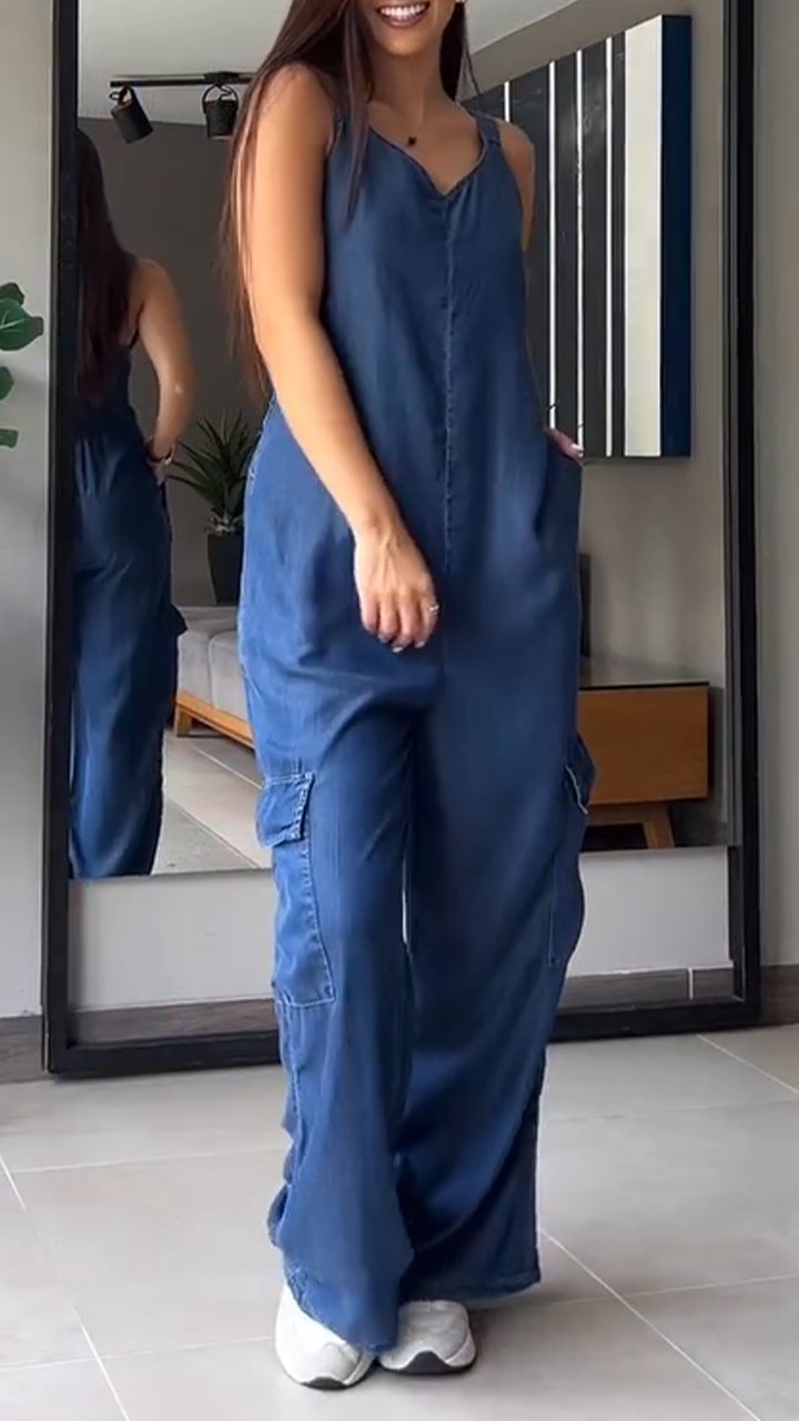 Dames Jumpsuit Denim V-hals Comfortabel 3
