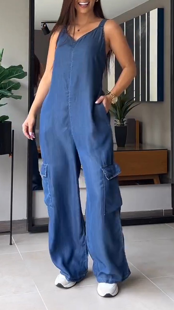Dames Jumpsuit Denim V-hals Comfortabel 6