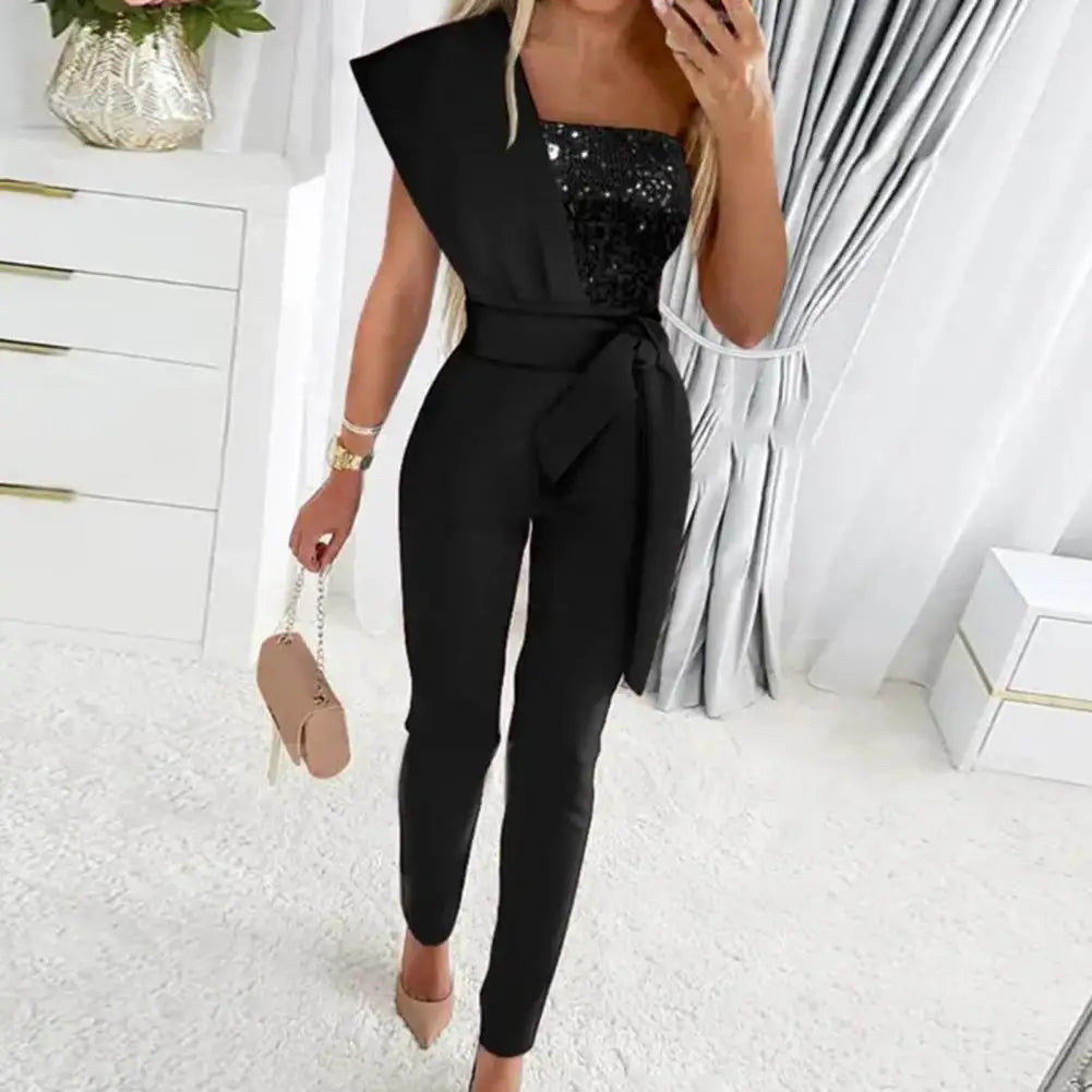 Dames Jumpsuit Feestelijk Met Pailletten Patchwork Design 1
