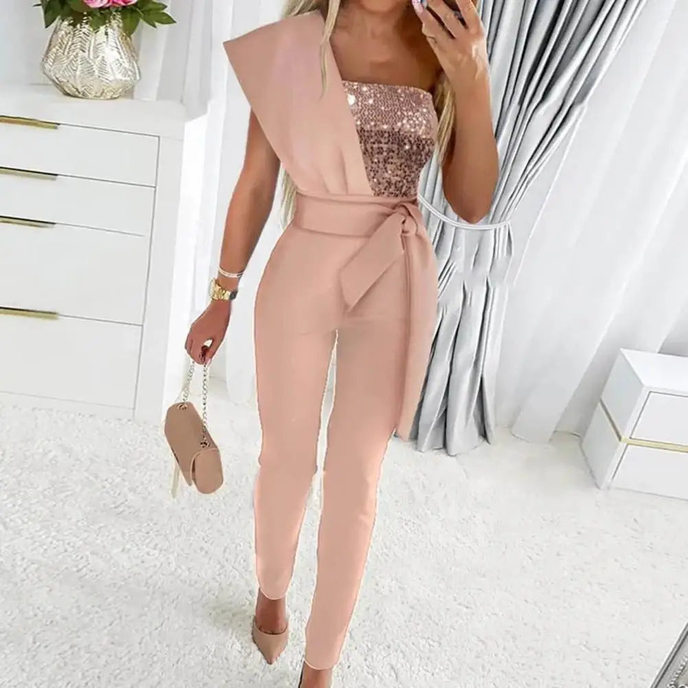 Dames Jumpsuit Feestelijk Met Pailletten Patchwork Design 3