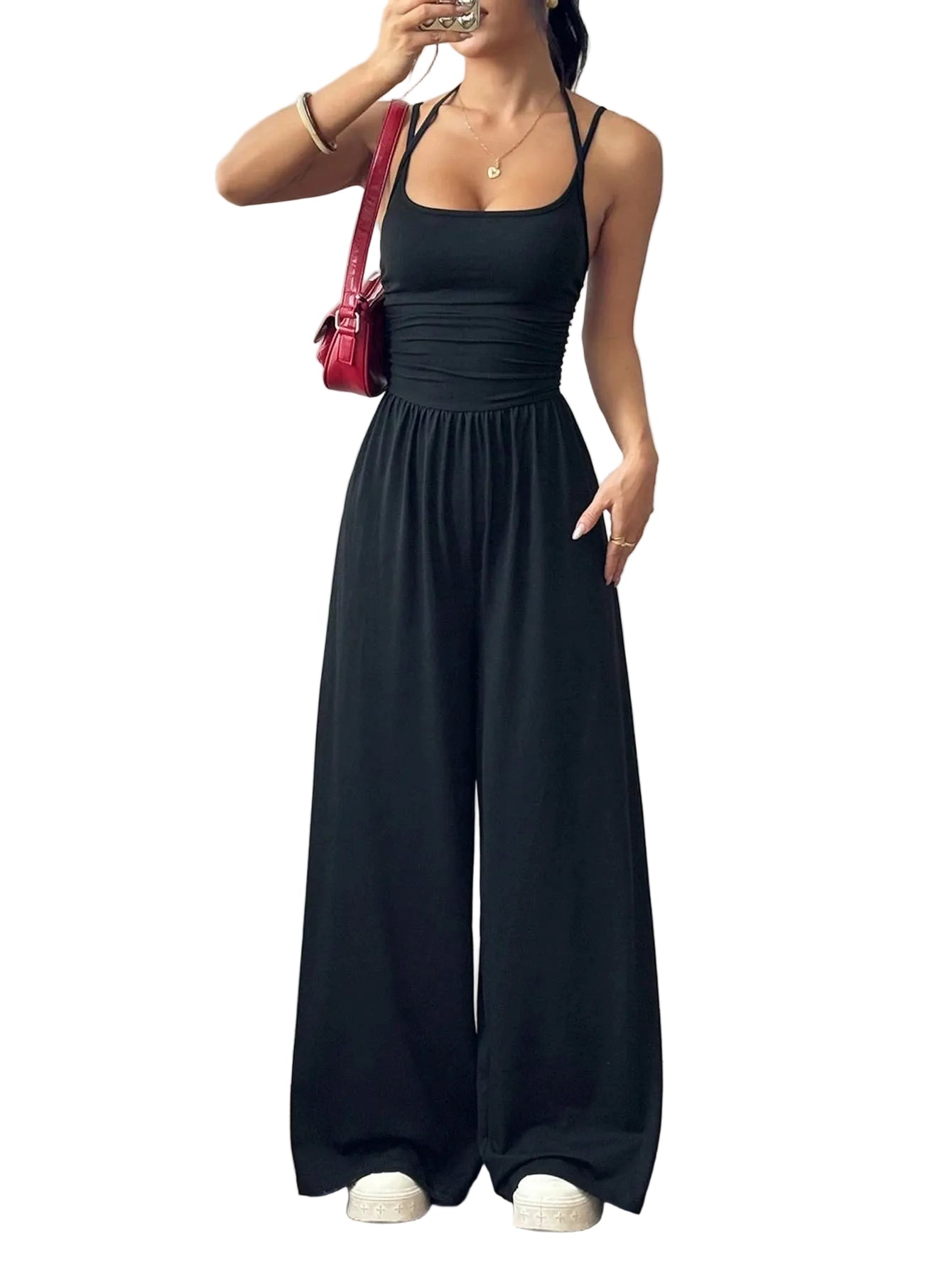 Dames Jumpsuit Geplooid met Rechte Pijpen 0