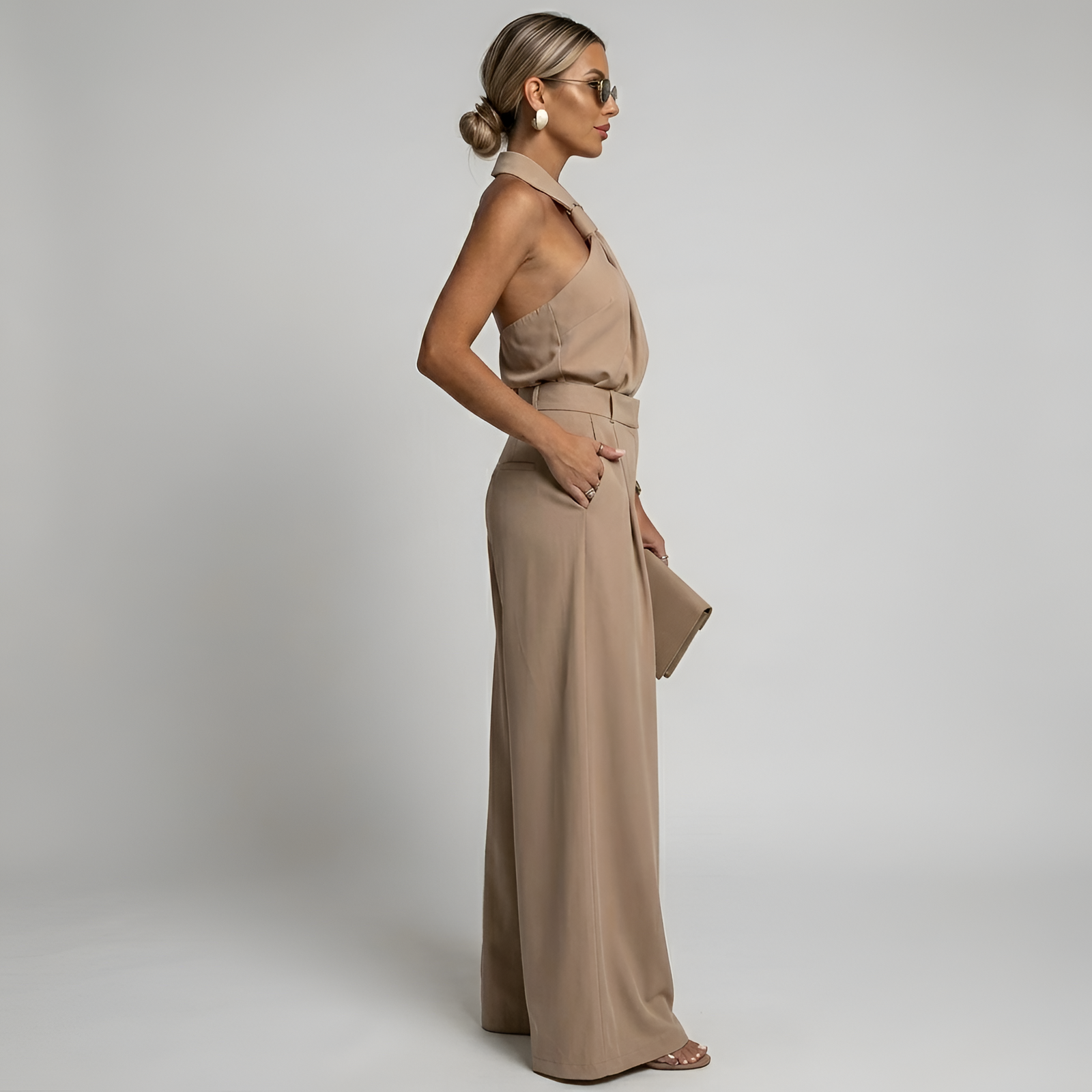 Dames Jumpsuit Halterhals met Wijde Pijpen Feestelijk 1
