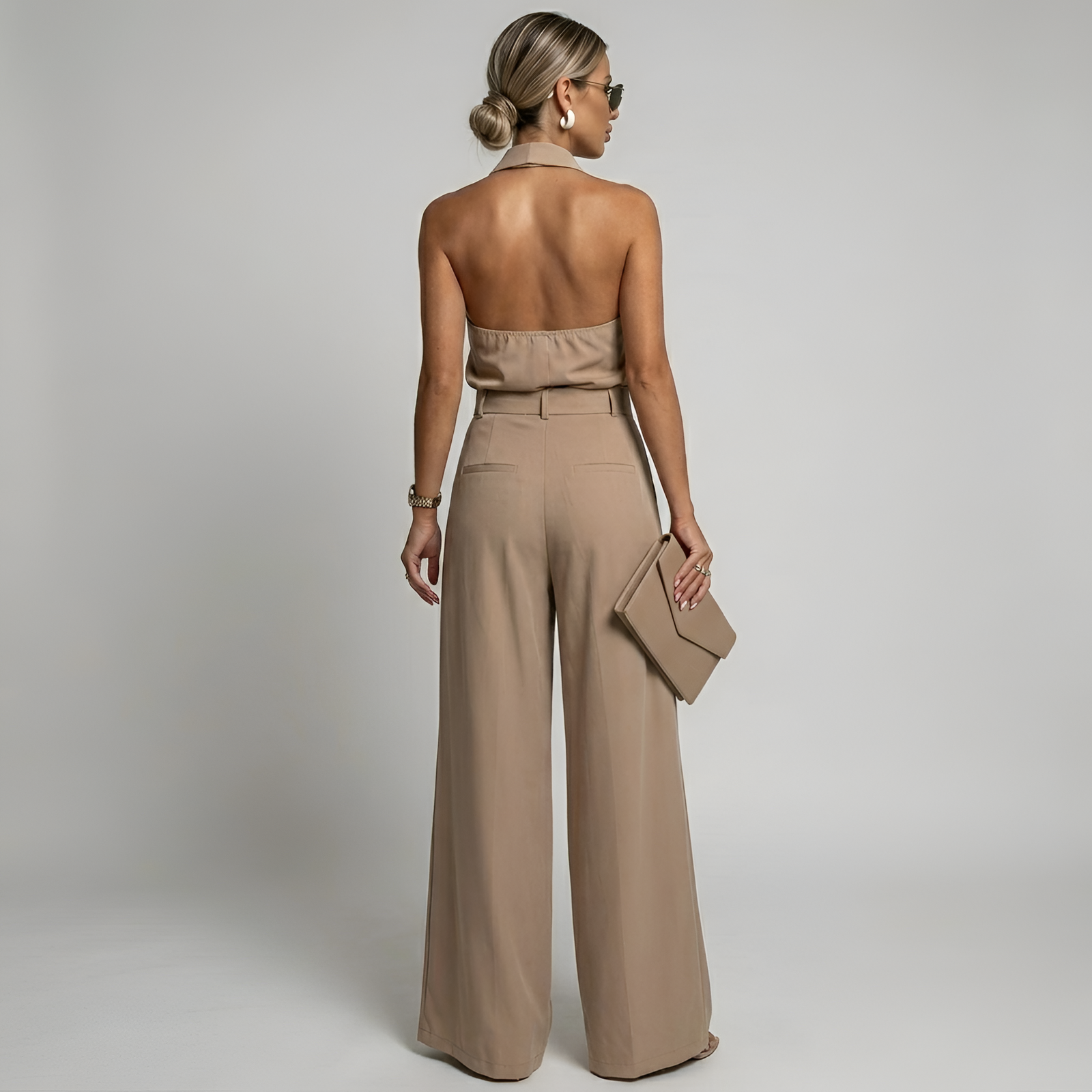 Dames Jumpsuit Halterhals met Wijde Pijpen Feestelijk 2