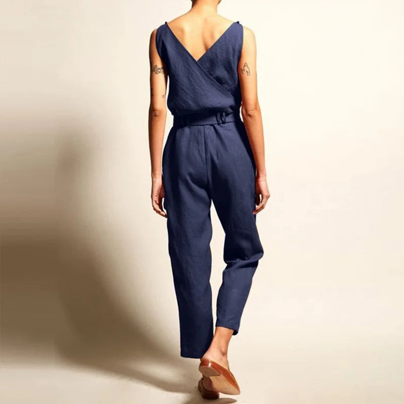 Dames Jumpsuit Luchtig Linnen Met Tailleband 1