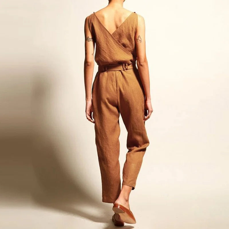 Dames Jumpsuit Luchtig Linnen Met Tailleband 3