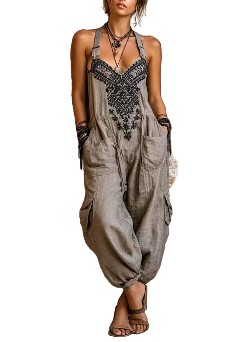 Dames Jumpsuit Mouwloos Getailleerd Met Halterhals En Print 0