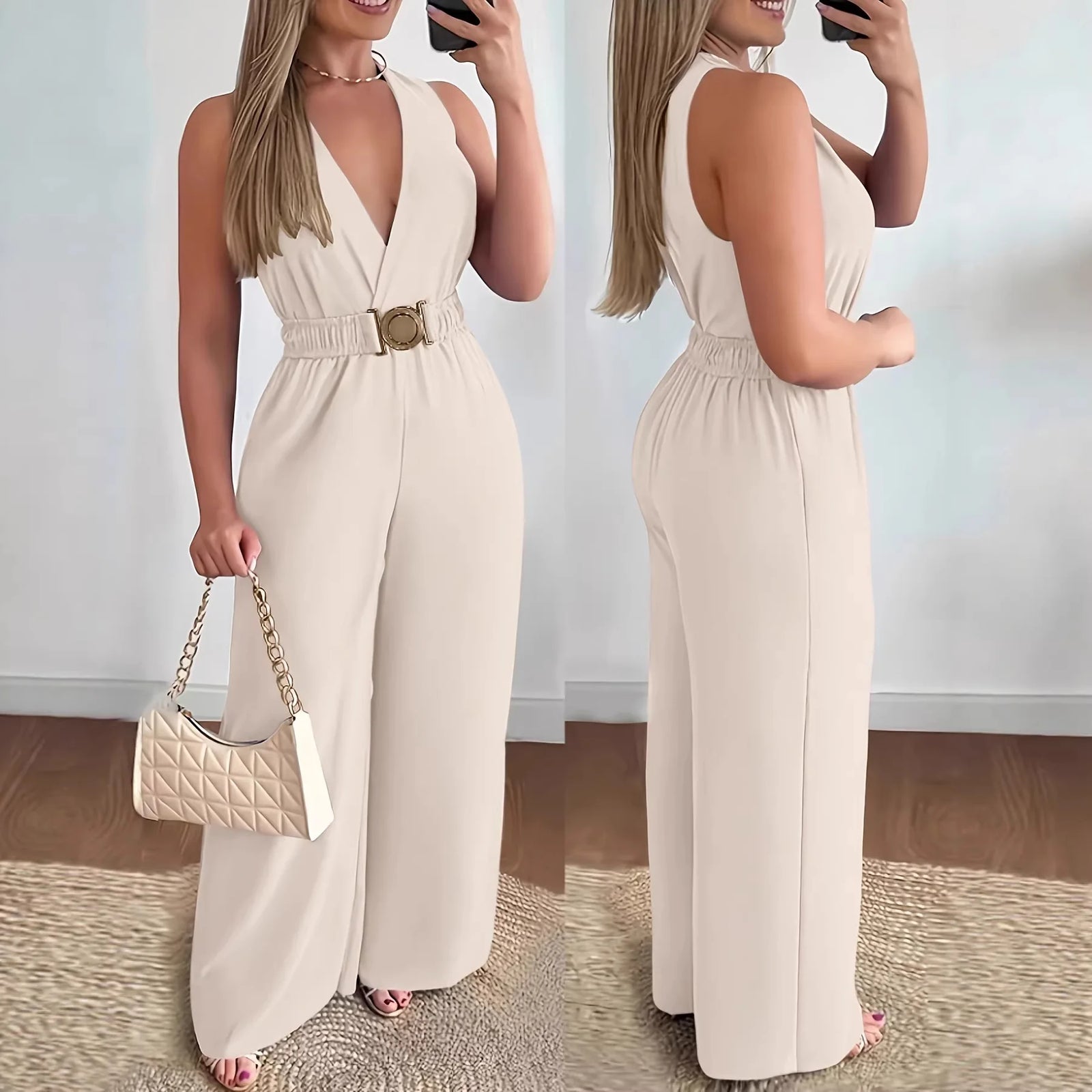 Dames Jumpsuit Mouwloos Met Diepe V-hals 0