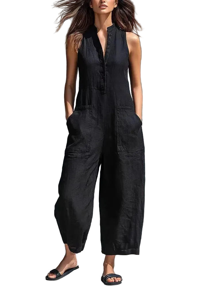 Dames Jumpsuit Mouwloos Met Hoge Taille En Patchwork Design 0