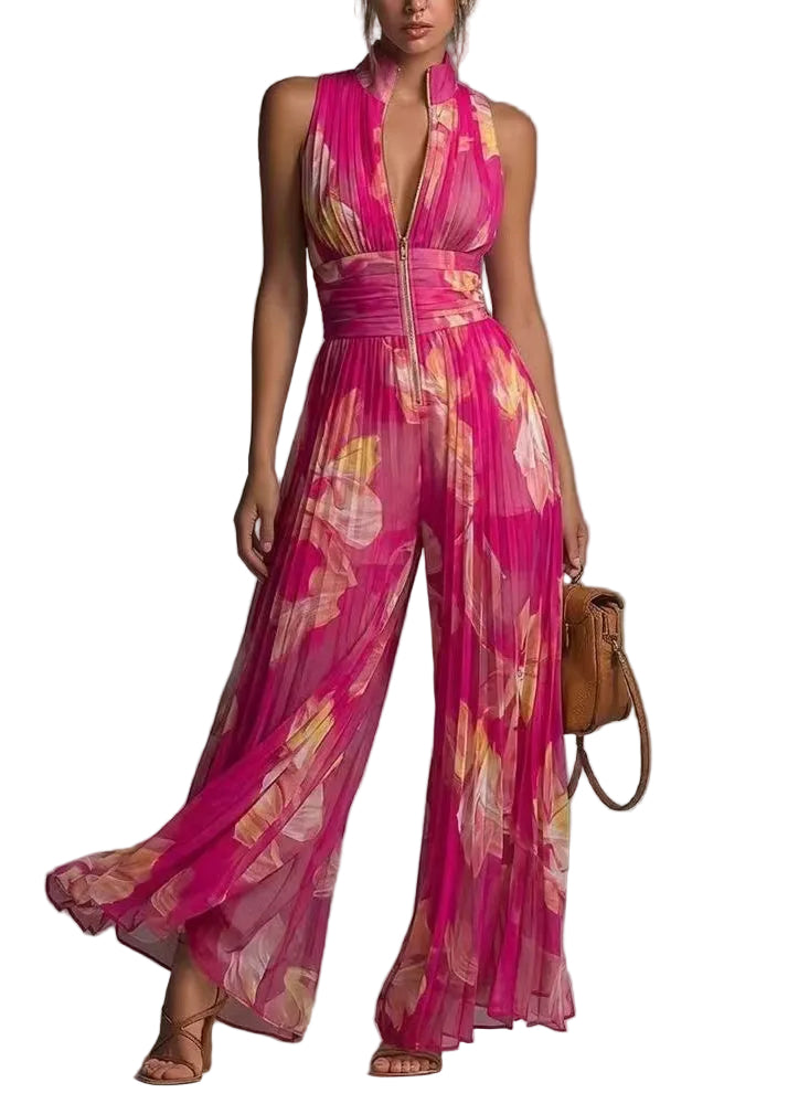 Dames Jumpsuit Mouwloos Met Opstaande Kraag En Gerimpelde Print Feestelijk 0