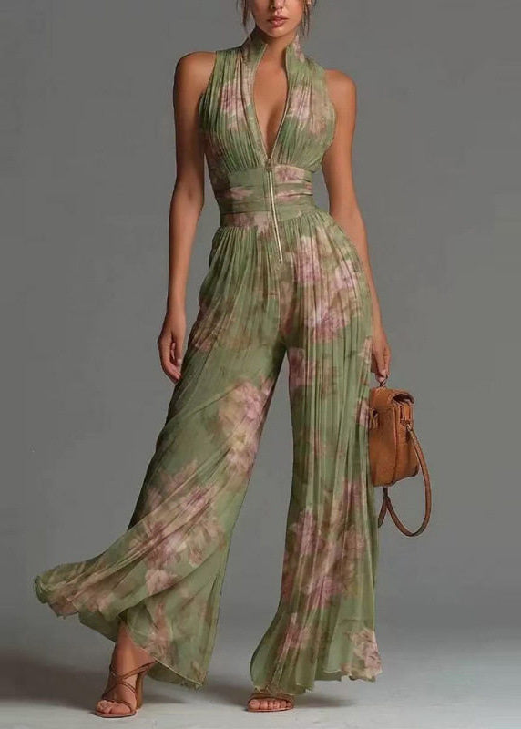 Dames Jumpsuit Mouwloos Met Opstaande Kraag En Gerimpelde Print Feestelijk 1