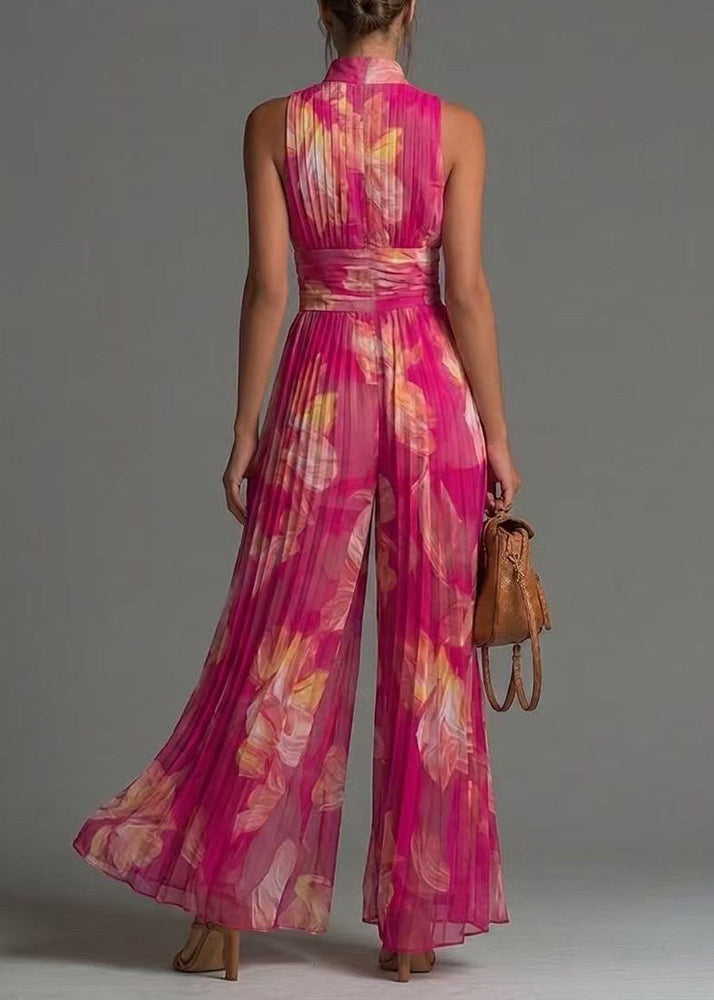 Dames Jumpsuit Mouwloos Met Opstaande Kraag En Gerimpelde Print Feestelijk 2