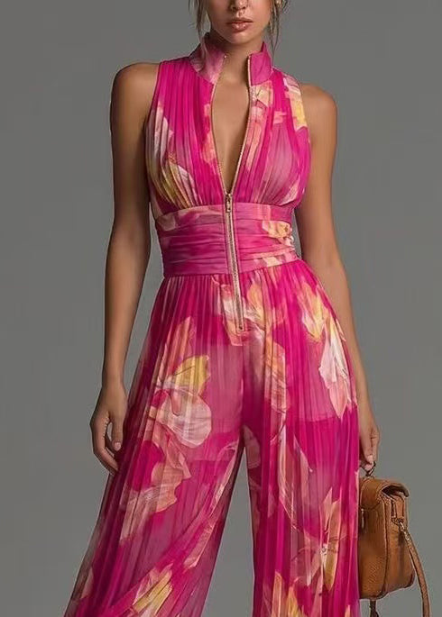 Dames Jumpsuit Mouwloos Met Opstaande Kraag En Gerimpelde Print Feestelijk 4