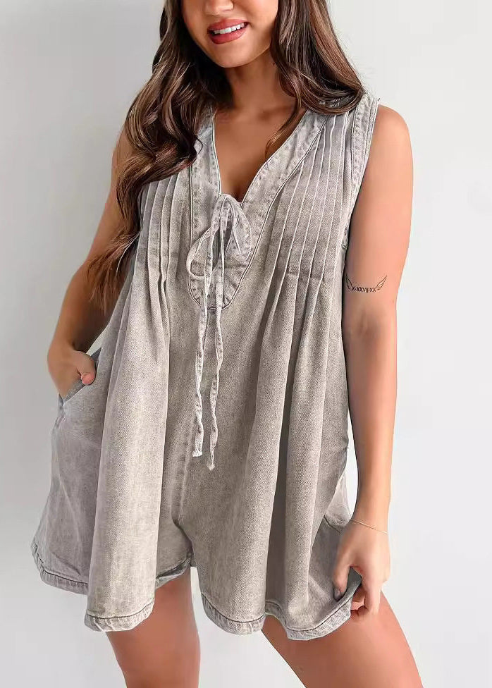 Dames Jumpsuit Mouwloos Met V-hals En Vetersluiting 2