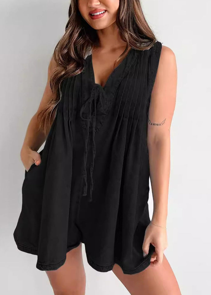 Dames Jumpsuit Mouwloos Met V-hals En Vetersluiting 4