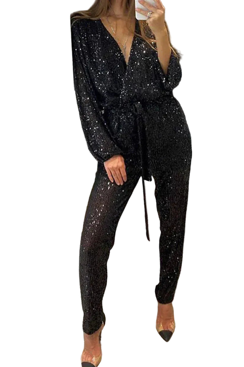 Dames Jumpsuit V-hals Pailletten Feestelijk 1
