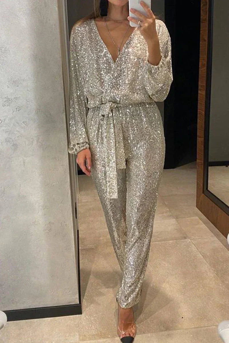 Dames Jumpsuit V-hals Pailletten Feestelijk 4