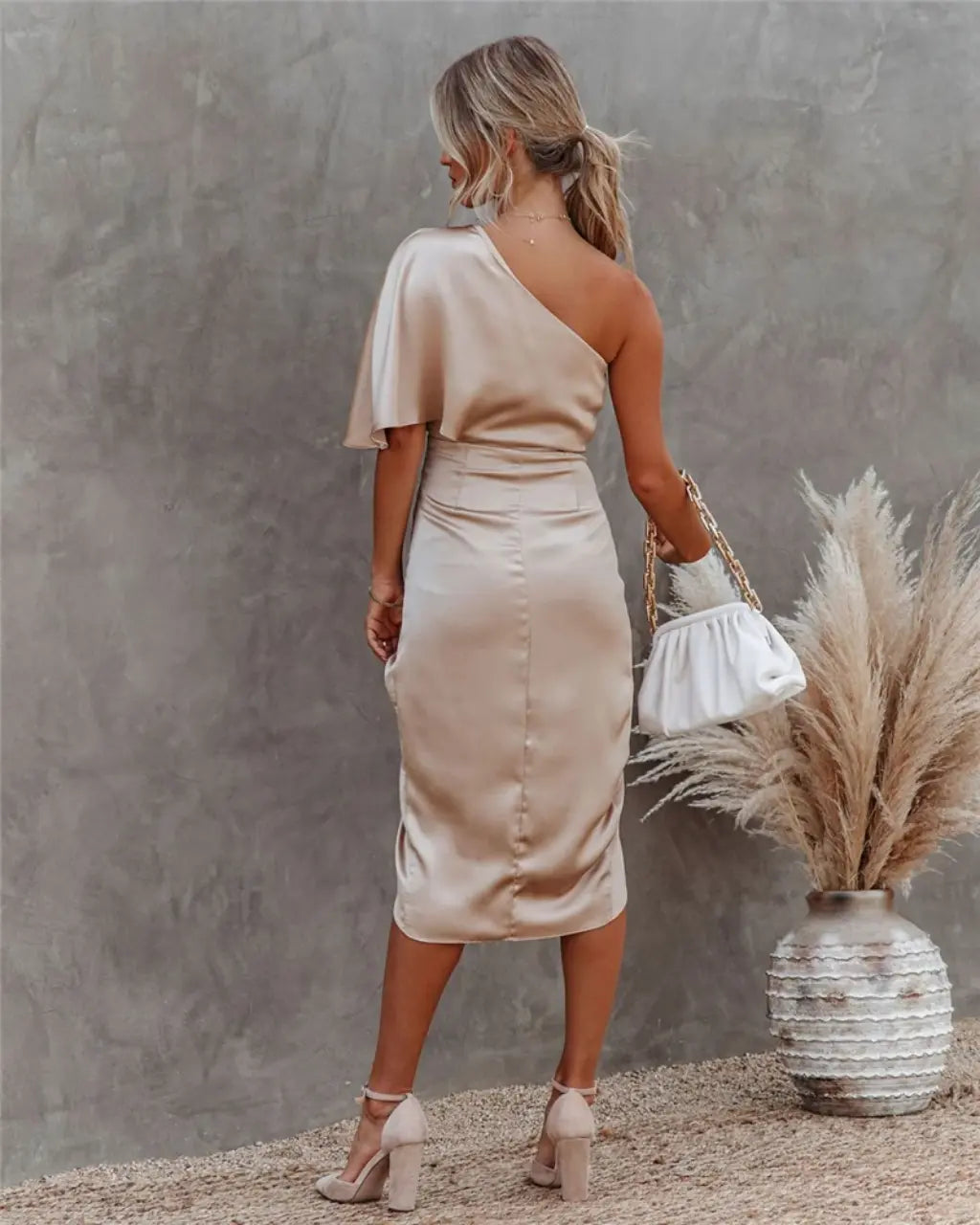 Dames Jurk Asymmetrisch Gedrapeerd Midi Stijl 1